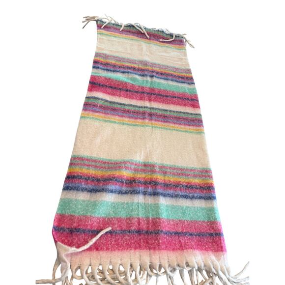 Free People Skye Stripe Fringe Throw Blanket Pink Cream Blue - Picture 4 of 10